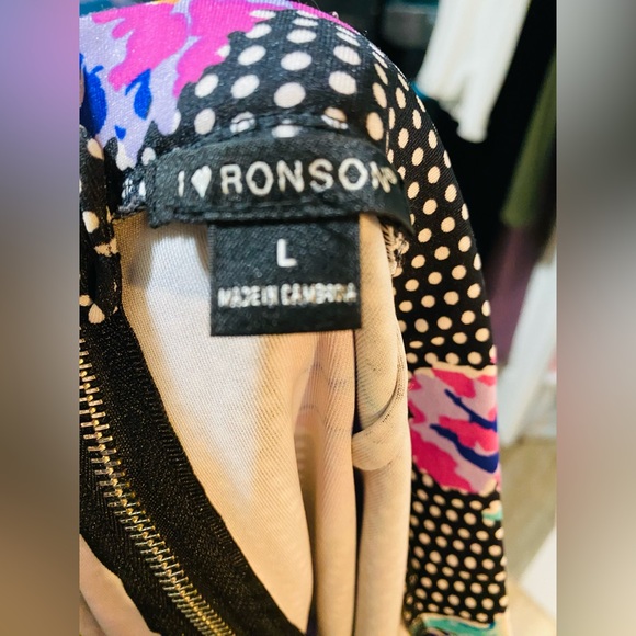 Polka Dot With Flower Print Stretchy Pencil Skirt Slit in Back fits L/XL - Picture 4 of 5